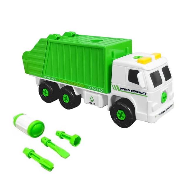Conjunto de Carrinhos Tratores Caminhões Construção Resgate Montar Educativos Fricção Roda Livre (Caminhão de Lixo de Montar)