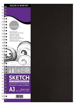 DALER ROWNEY Simply Sketchbook, Papel para Desenho em Caderneta, com Espiral, Tamanho A3
