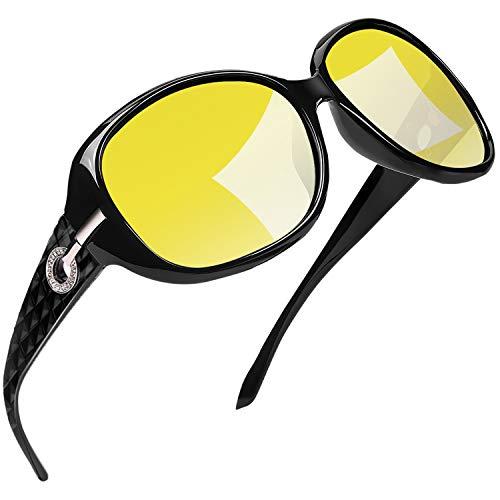 Joopin Noite Visão Óculos para Dirigir,Moda Grandes Dimensões Moldura Anti Clarão Noite Condução Óculos para Mulheres (Lente Amarela)