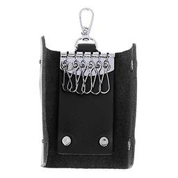 Homyl Bolsa masculina de couro legítimo para chaveiro de carro, porta-cartões, bolsa organizadora, Preto, 10×6×2cm