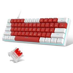 Teclado 60% mecânico, teclado MageGee Gaming com interruptores vermelhos e azul marinho com retroiluminação pequeno compacto 60 porcento teclado mecânico, portátil 60 porcento gamer teclado gamer (vermelho retrô branco)