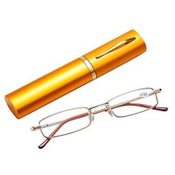 ARTIBETTER 1Pc Mini Magro Caneta Computador de Bolso Óculos de Leitura Leitores Óculos Leve E Portátil Com Caso Clipe para Mulheres Dos Homens (Dourado)