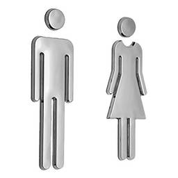 Placa de banheiro masculina e feminina Homyl com símbolo de vaso sanitário, Prata, 20x6.5cm, 1