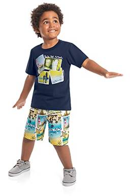 Conjunto Masculino Infantil Camiseta E Bermuda De Microfibra, Bee Loop, Meninos, AZUL ESCURO, 8