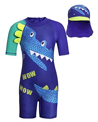 Cotrio Roupa de banho para meninos uma pedaço traje de banho Dinosaur Cartoon terno de surf roupa de banho roupa de praia 6T/4-5 anos azul