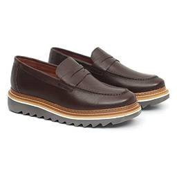 Sapato Oxford Masculino Loafer Tratorado Couro Liso cor:Marrom;Tamanho:40