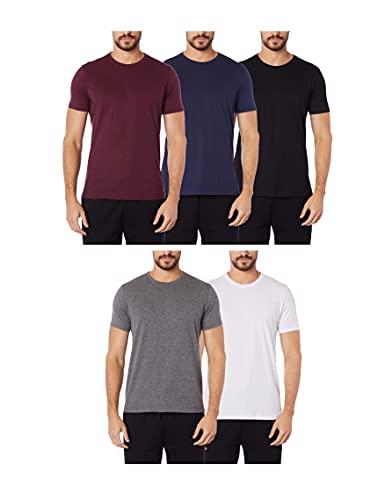 Camiseta básica basicamente. Kit 5 Camisetas Gola C Masculina masculino, Branco/Preto/Marinho/Mescla Escuro/Wine, P