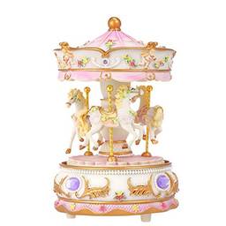 Domary Mini carrossel caixa de música com mecanismo de relógio colorido LED Merry-go-round caixa musical presente para namorada crianças crianças festival de Natal roxo