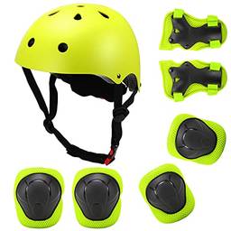 Domary Conjunto de capacetes e almofadas para crianças 7 em 1 Joelheiras infantis ajustáveis ??cotoveleiras Protetores de pulso para patinetes de patinação.