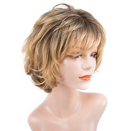 Lurrose Peruca feminina natural curta encaracolada capa de peruca de fibra realista moda ferramentas de cabeleireiro (amarelo) para mulheres