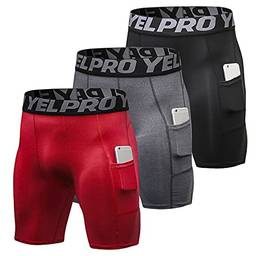 Domary Shorts esportivos masculinos com 3 itens. Cueca de treino ativo com bolso