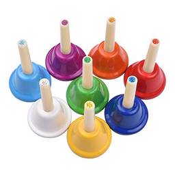KKcare Conjunto de sinos de mão de metal diatônico com 8 peças coloridas sinos de mão de 8 notas tinkle sinos instrumento de percussão brinquedo para crianças crianças