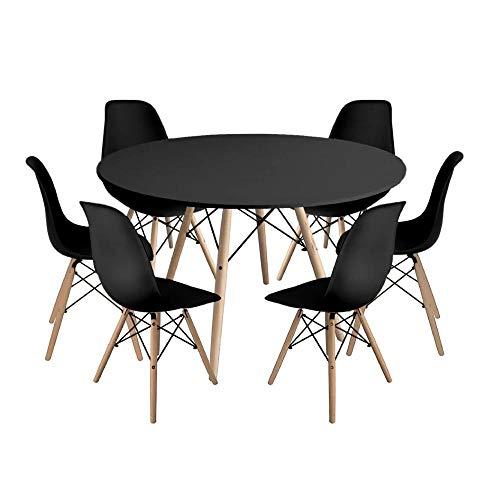 Kit Mesa Jantar Eiffel 120cm Preta + 6 Cadeiras Charles Eames - Preta