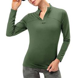 Domary Camiseta esportiva feminina de manga longa Fleece Quarter Quente Zip caminhada moletom de corrida