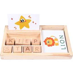 Domary Jogo de palavras de ortografia em madeira Jogo de correspondência de letras Jogo de aprendizagem de alfabeto Montessori Puzzle STEM Brinquedo educacional para crianças de 4 a 6 anos de idade, meninos e meninas