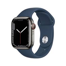 Apple Watch Series 7 (GPS + Cellular), Caixa em aço inoxidável grafite de 41 mm com Pulseira esportiva azul abissal