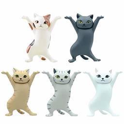 Presentes fofos – Porta-canetas encantadores para gatos – Presentes para gatos Kawaii para amantes de gatos – Acessórios para mesa de escritório – Decoração de quarto (conjunto de 5 gatos)