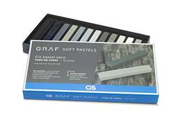 Giz Pastel Seco Graf Soft, CIS, Caixa c/12 cores com tons de cinza sortidas
