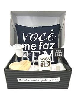 Super Kit Cesta Presente Dia Dos Namorados Almofada Caneca (Preto e branco)
