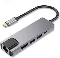 Hub USB C, adaptador multiporta USB C Hub, Thunderbolt 3 5 em 1 USB 3.1 Tipo C com 4K HDMI, 1000M RJ45 Gigabit Ethernet, 2 portas USB 3.0, USB C Power Charge para MacBook / ChromeBook Pixel / dispositivos USB-C