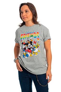 Camiseta Manga Curta Personagens da Disney, Cativa, Feminino, Cinza, M