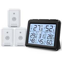 AMIR Termômetro interno e externo, monitor de temperatura e umidade com 3 sensores sem fio, medidor de umidade com luz de fundo LCD, higrômetro, termômetro de ambiente para casa, escritório, quarto de bebê, etc.