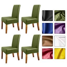 KKmoon Capa protetora de cadeira de jantar curta e removível, removível e lavável, de couro impermeável, capa protetora de cadeira de jantar.
