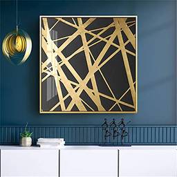 Nórdico abstrato geométrico arte de parede impressão textura dourada pintura em tela para sala de estar luxuosa decoração de escritório com moldura de liga de alumínio dourada pronta para pendurar