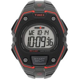 Timex Relógio Ironman Classic 30 tamanho grande 43 mm, Cinza escuro/preto/vermelho, Cronógrafo.