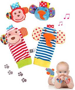 Animais fofos e macios meias de bebê brinquedos chocalhos e localizadores de pés para se divertir borboletas e joaninhas conjunto 4 unidades (4 Pcs)