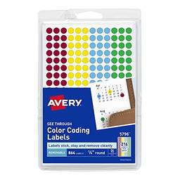 Avery Pontos de cores transparentes removíveis, sortidos, redondos de 0,63 cm, pacote com 864 (5796)