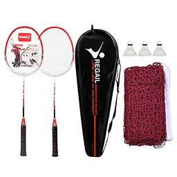 Domary Raquete, Conjunto de raquetes de badminton para 2 jogadores com bolsa de transporte de 3 petecas e rede de badminton para jogos de recreação em família