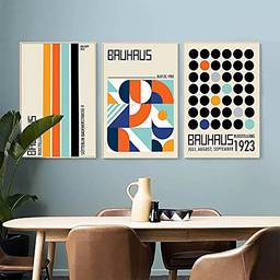 Arte de parede para quarto Bauhaus Abstrato Geométrico Gráfico Impressão Artística Moderna Minimalista Pôster Pintura em tela Imagem para sala de estar Quarto Decoração de casa 50 x 70 cm x 3 Sem moldura