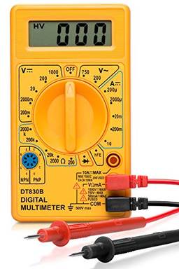 HILTEX 40508 Multímetro Digital Diodo e Testador de Transistor Voltímetro AC DC Volt, Testador Multímetro Automotivo, Teste de Tensão de Medida, Testador de Bateria de Carro, Kit Multímetro
