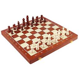 Conjunto de tabuleiro de xadrez magnético de madeira jogo de xadrez internacional portátil de 15,6 x 15,6 polegadas Tabuleiro de xadrez dobrável com peças de xadrez artesanais e slots de