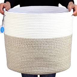 Casaphoria Cesta de corda de algodão grande 40 x 40 x 35 cm - Cesta de cobertor de tecido de cesta de roupa (pacote com 1)
