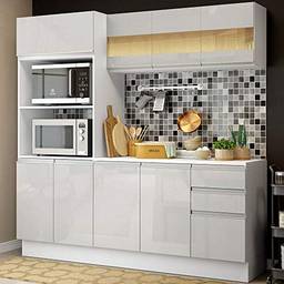 Cozinha Compacta 100% Mdf Madesa Smart 190 cm Com Armário, Balcão e Tampo - Frentes Branco Brilho