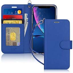 Capa de Celular FYY Para Iphone XR, Flip, PU, Compartimento de Cartão e Suporte - Azul
