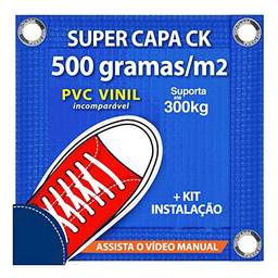 Capa de Piscina 8.5x4.5 M com ilhós em Latão para SEGURANÇA CK500 PVC VINIL + Pinos em Alumínio + Buchas + Corda + Válvula