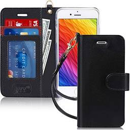 Capa FYY para iPhone 8 / iPhone 7 / iPhone SE (2nd) 2020 4,7 polegadas, [Recurso de suporte] Capa carteira de couro PU luxuosa com [Compartimentos para cartão][Alça de pulso] para iPhone 8/7/SE (2nd) 2020 (4,7") Preto