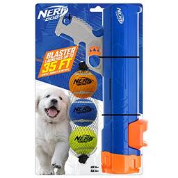 Nerf Dog Blaster de 30,5 cm sem clipe de bola 3 bolas de tênis de 5 cm – azul opaco/laranja/cinza e laranja e azul e verde