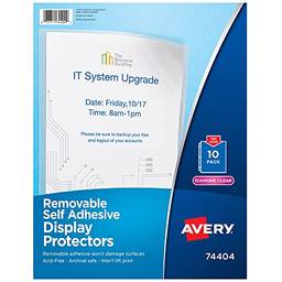 Avery Protetores de tela autoadesivos para comunicação de parede e porta, 10 capas transparentes (74404)