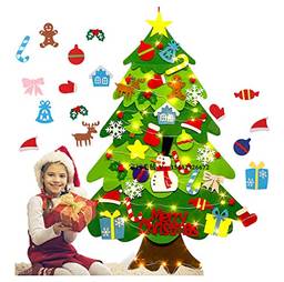 NEARAY Árvore de Natal de feltro DIY - Árvore de Natal de feltro com String Light LED | Árvore de Natal com 21 conjuntos de enfeites de Natal destacáveis ??para crianças