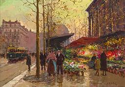 Mercado de Flores (1927) de Edouard Cortès - 75x107 - Tela Canvas Para Quadro