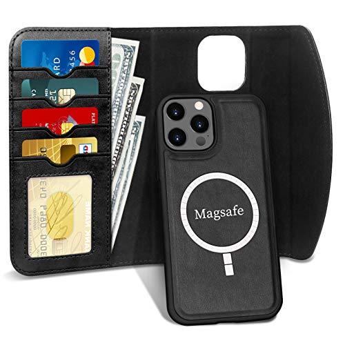 Capa FYY para iPhone 12 Pro Max 5G 6,7 polegadas, capa carteira removível magnética 2 em 1 [Suporte a função de carregamento sem fio] com compartimentos para cartão para iPhone 12 Pro Max 5G 6,7" Preto
