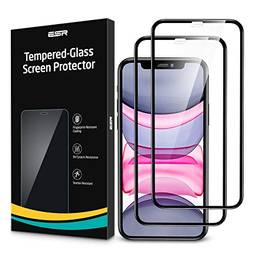 ESR Compatível com vidro temperado de cobertura total para protetor de tela iPhone 11 / iPhone XR [Estrutura de instalação fácil] [Bordas curvas 3D] [2 pacotes]