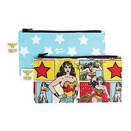 Bumkins Sacos para lanches, tecido reutilizável, lavável, seguro para alimentos, livre de BPA – DC Comics Wonder Woman, (pacote com 2)