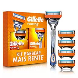 Gillette Fusion5 Aparelho de Barbear Recarregável + 5 Cargas com 5 Lâminas Anti-Fricção, Barbear mais Rente, 1 KIT