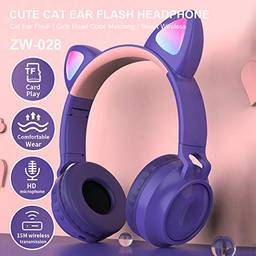 KKmoon ZW-028 Fone de ouvido sem fio Bluetooth Fone de ouvido de gato brilhante Fones de ouvido de música viva-voz com microfone Faixa de cabeça ajustável de luz colorida para desktop laptop Tablet P