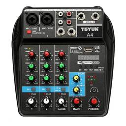 mewmewcat Console de Mixagem de Som TU04 BT Gravar 48 V Phantom Power Monitor AUX Paths Plus Efeitos 4 Canais Mixer De Áudio com USB,Mixer